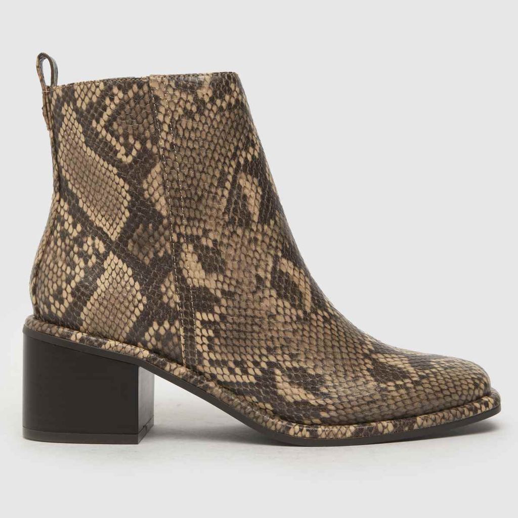 bryony snake block heel boots in brown & black
