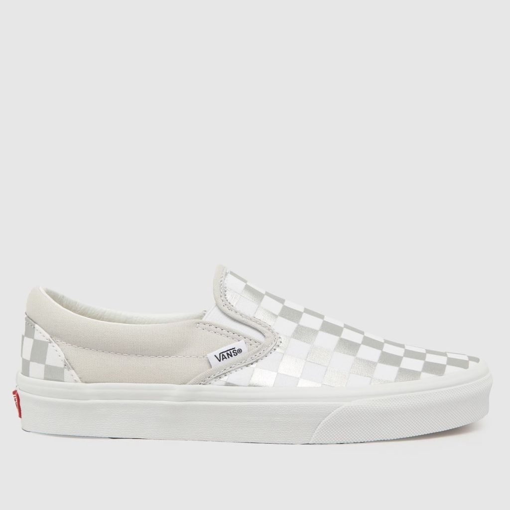 classic slip-on metallic trainers in white & silver