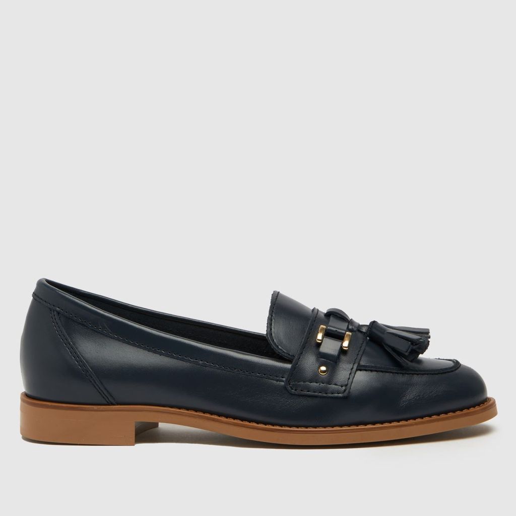 liv leather tassel loafer flat shoes in navy