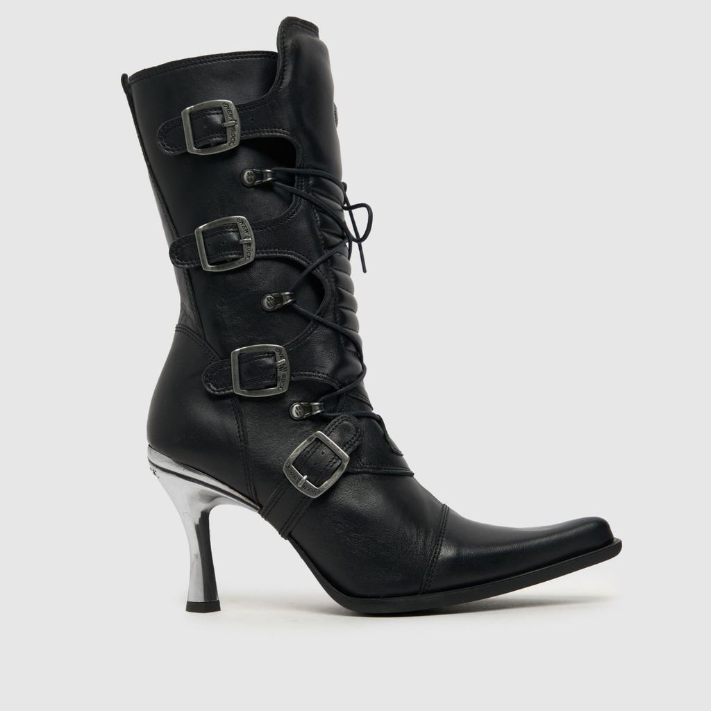 heeled calf biker boots in black