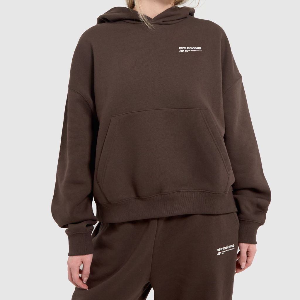 linear brushed fleece hoodie in dark brown