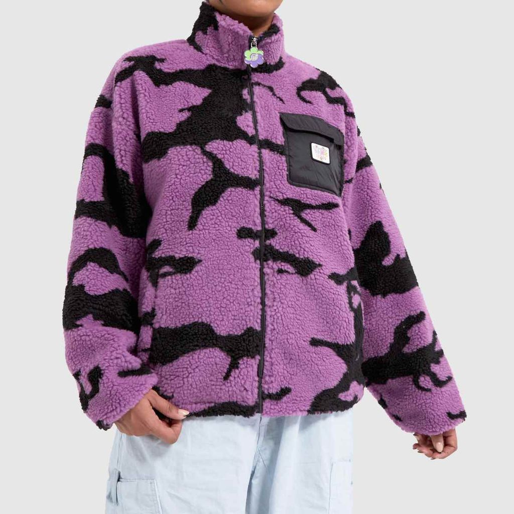 irene is good sherpa jacket in black & purple