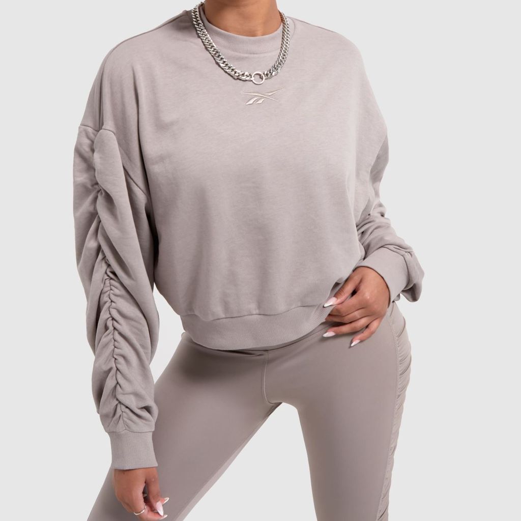 ruched crop sweatshirt in grey