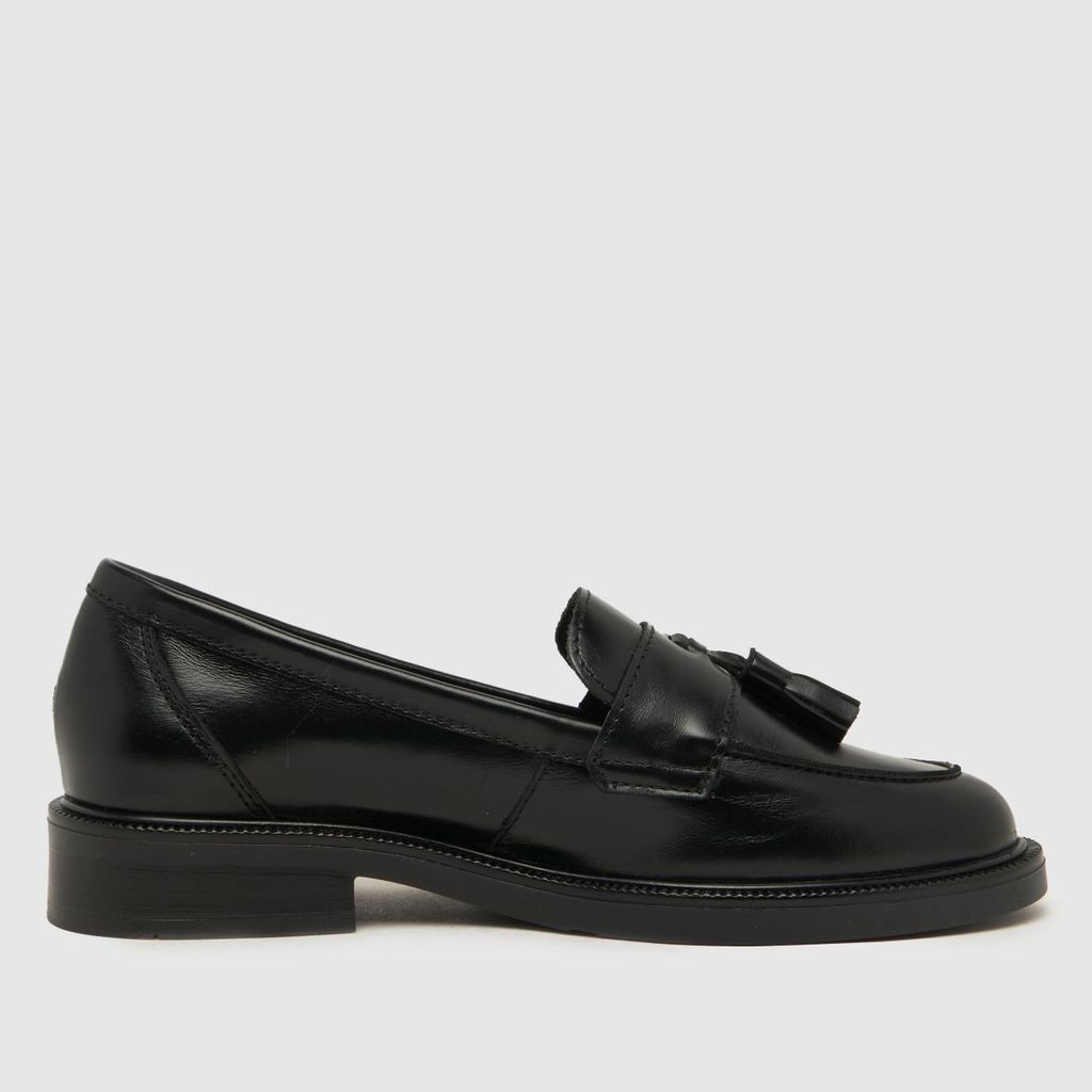 lina leather tassel loafer flat shoes in black