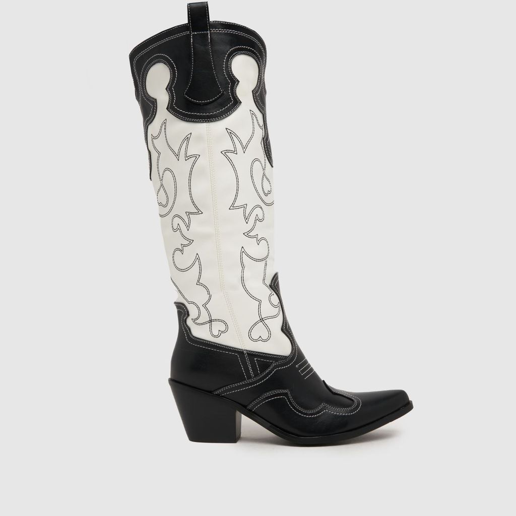 harri knee high western boots in black & white