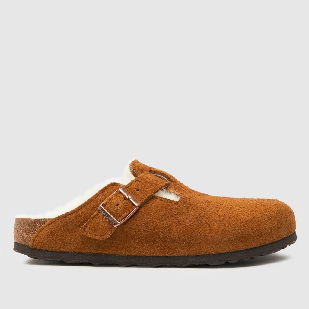 boston shearling clog sandals in brown