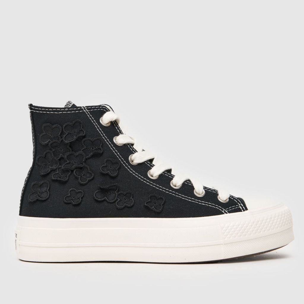 all star lift hi flower play trainers in black & white
