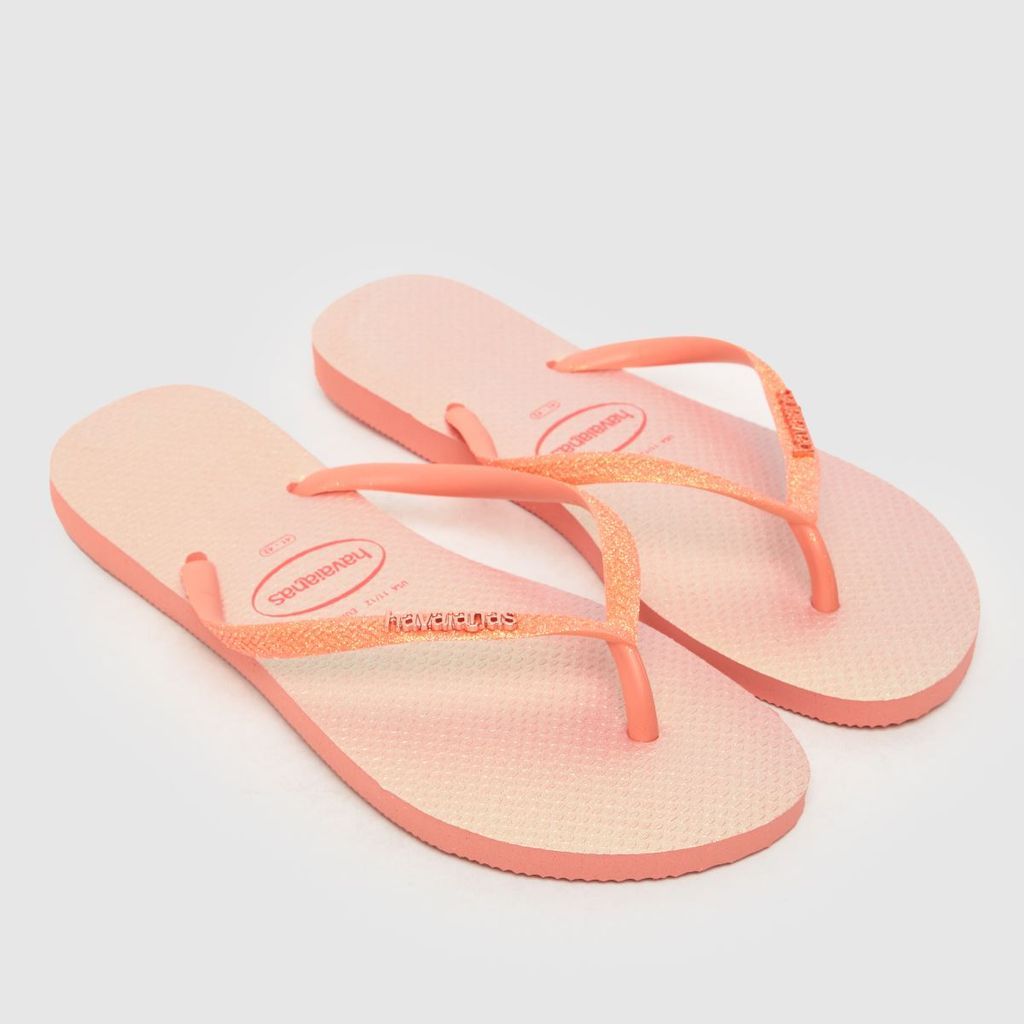 slim glitter iridescent sandals in peach