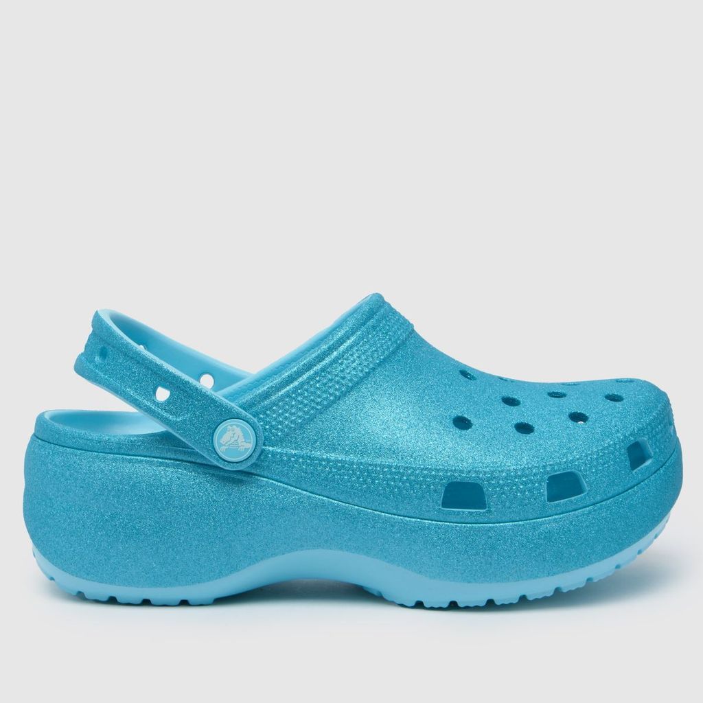 classic platform glitter clog sandals in pale blue