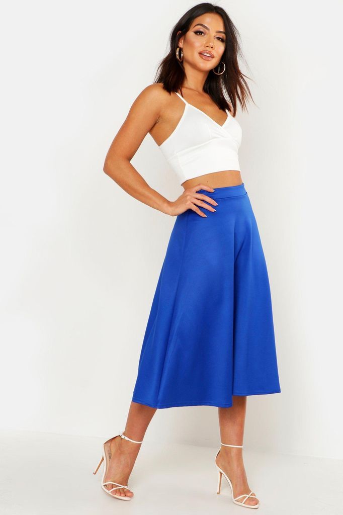 Womens Basic Plain Full Circle Midi Skirt - Blue - 6, Blue