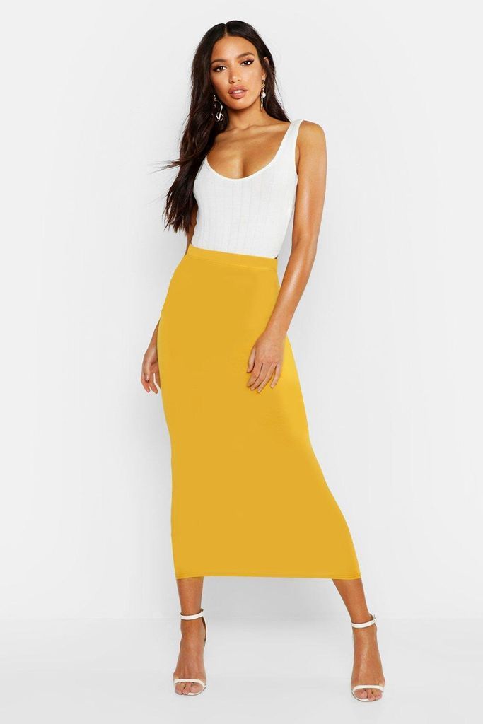 Womens Basic Jersey Midi Skirt - Yellow - 6, Yellow