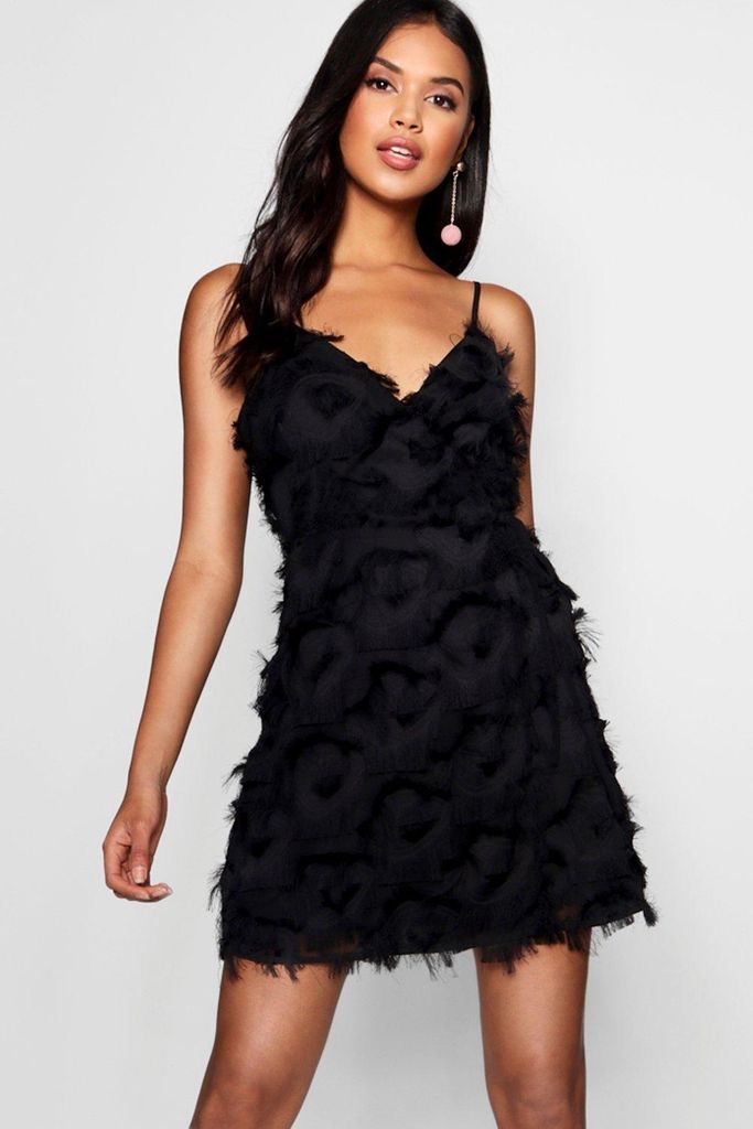 Womens Textured Wrap Detail Dress - Black - 8, Black