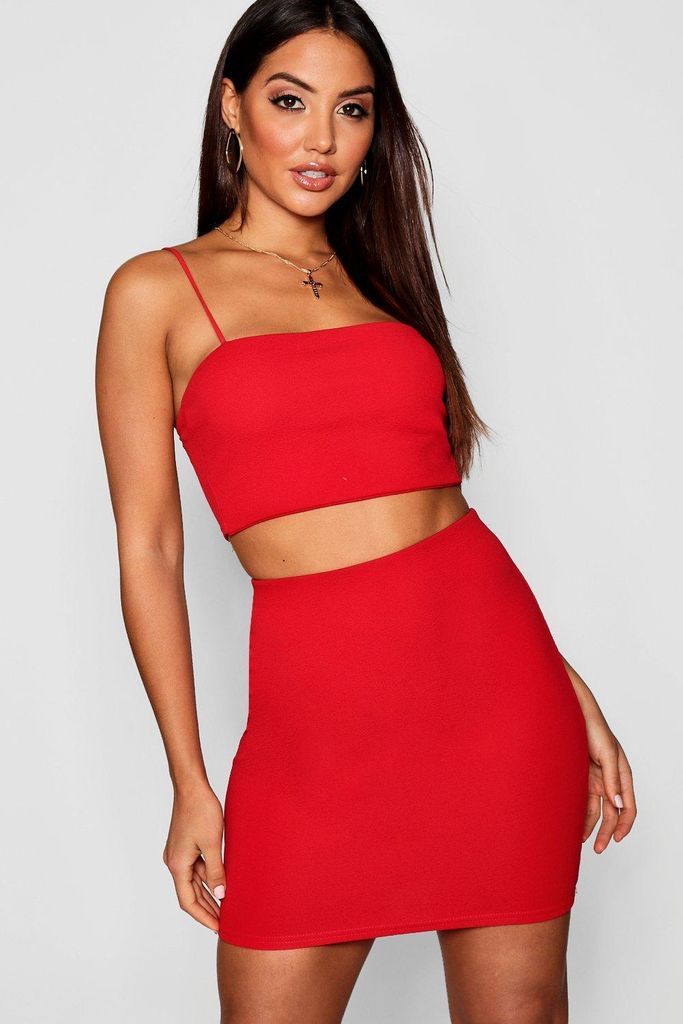 Womens Strappy Crop And Mini Skirt Co-Ord Set - Red - 12, Red