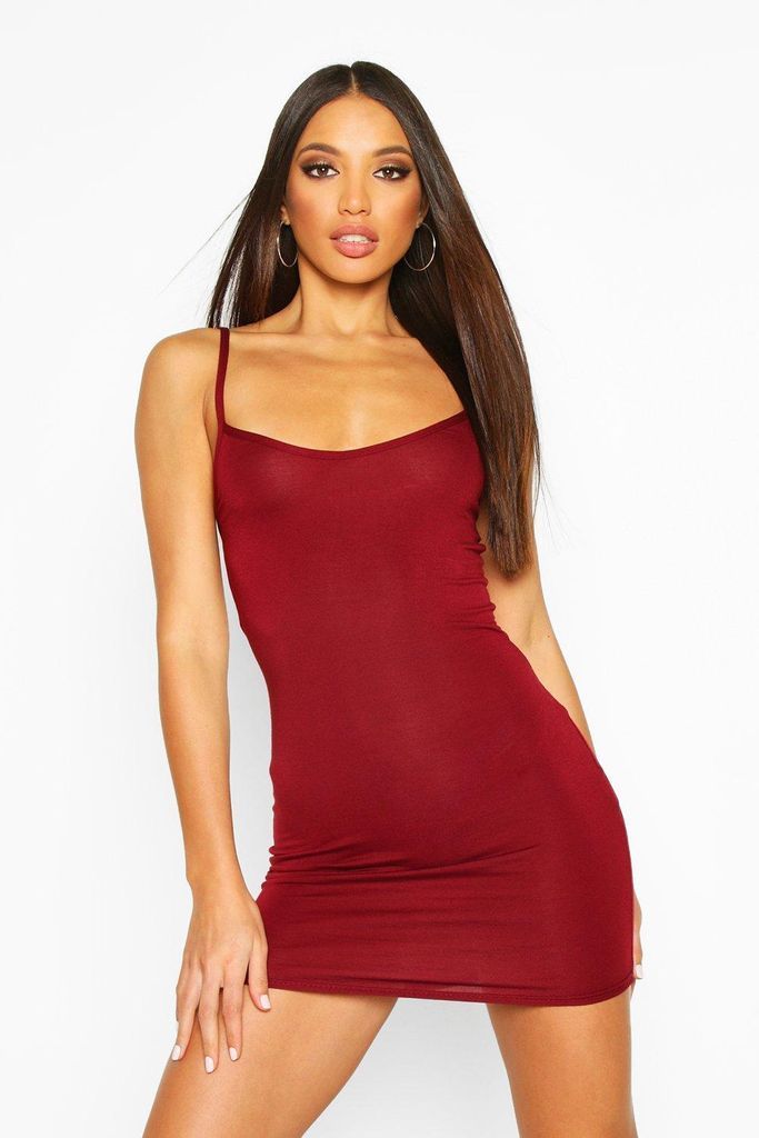 Womens Basic Strappy Cami Bodycon Dress - Red - 18, Red