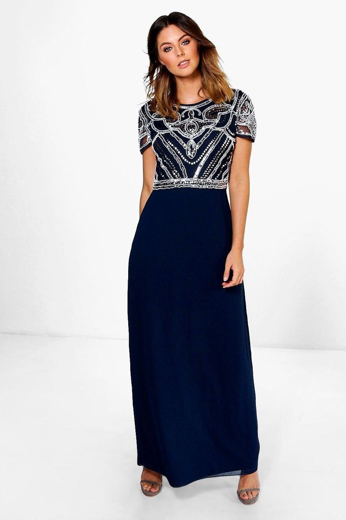 Womens Boutique Sequin Embellished Maxi Bridesmaid Dress - Navy - 8, Navy