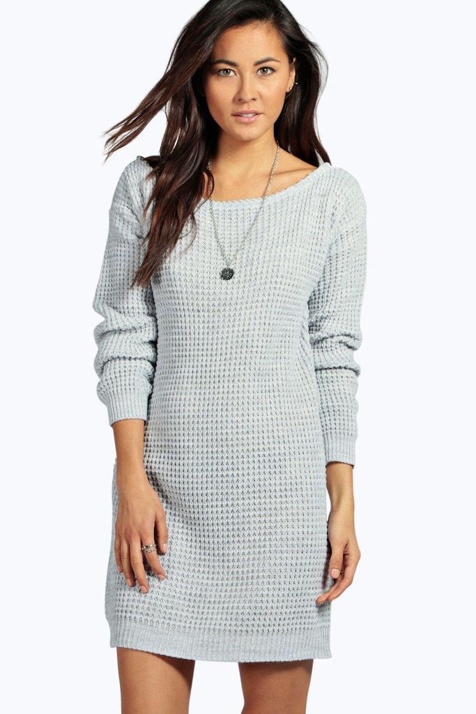 Womens Slash Neck Marl Knit Jumper Dress - Grey - M/L, Grey