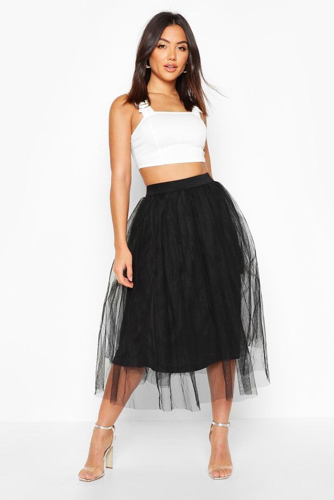 Womens Tulle Longer Length Midi Skirt - Black - 10, Black
