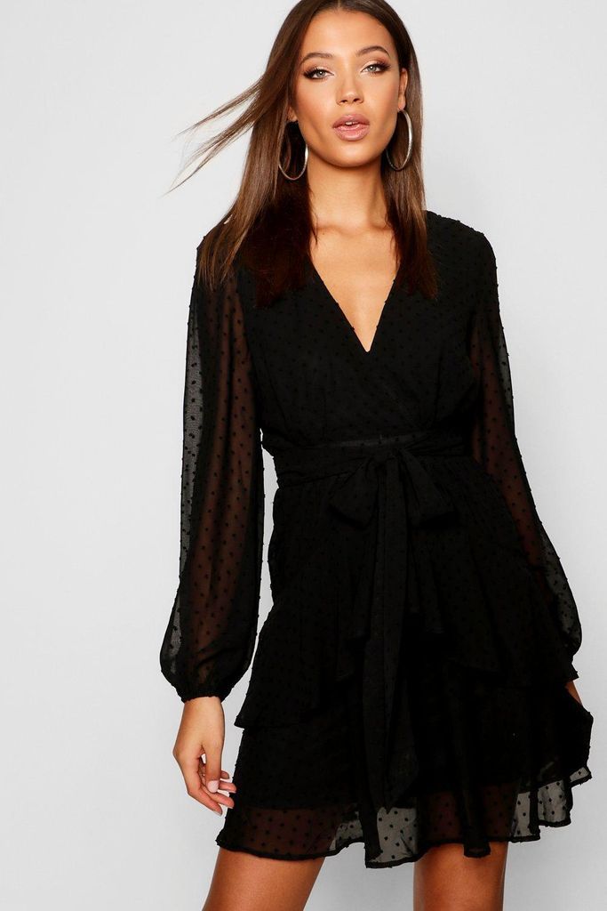Womens Tall Ruffle Hem Chiffon Mini Dress - Black - 8, Black