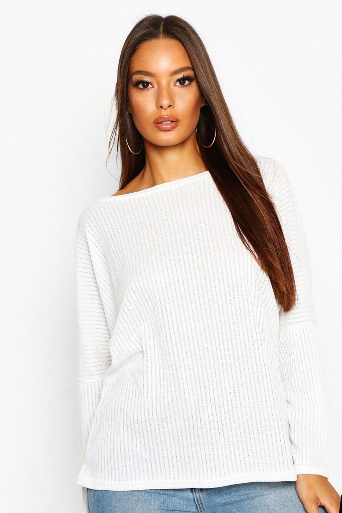 Womens Oversized Ribbed Top - White - 6, White