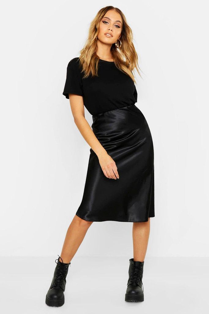 Womens Neon Luxe Satin Bias Cut Midi Skirt - Black - 12, Black