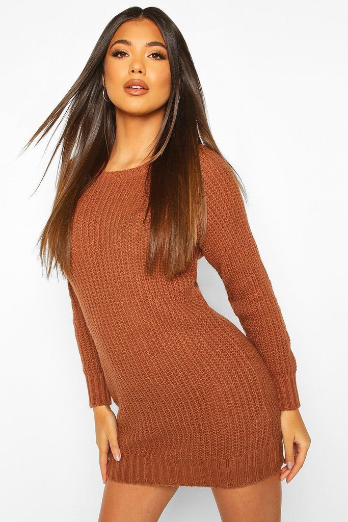 Womens Soft Knit Jumper Dress - Brown - L, Brown