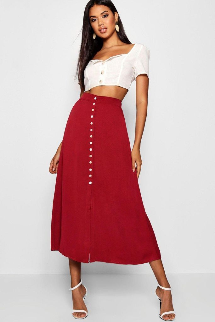 Womens Small Button Detail Midi Skirt - Red - 12, Red