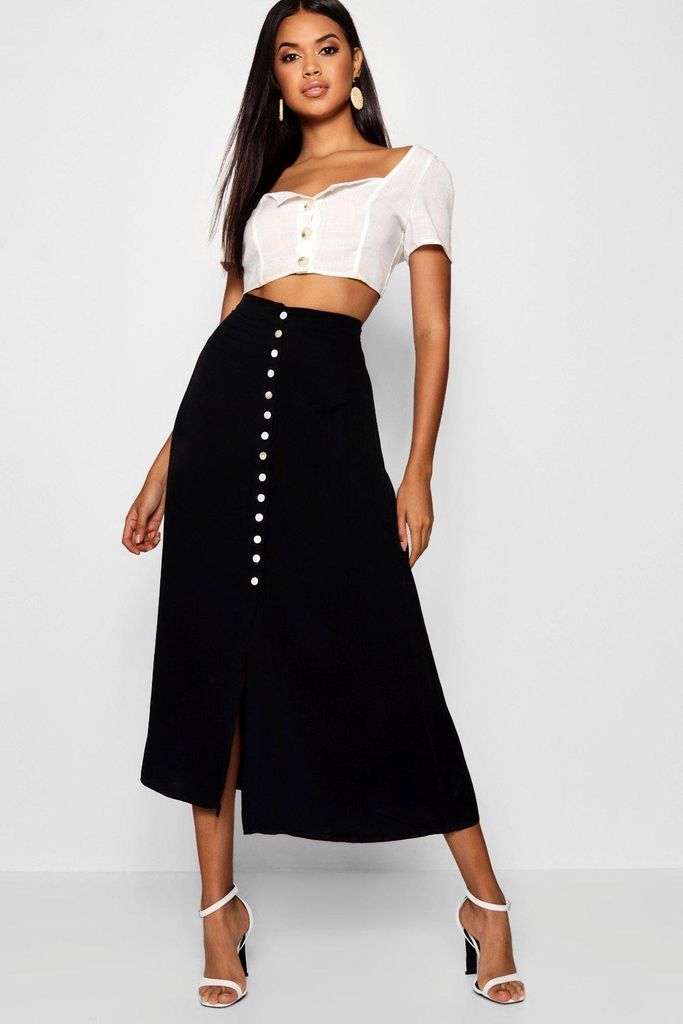 Womens Small Button Detail Midi Skirt - Black - 8, Black