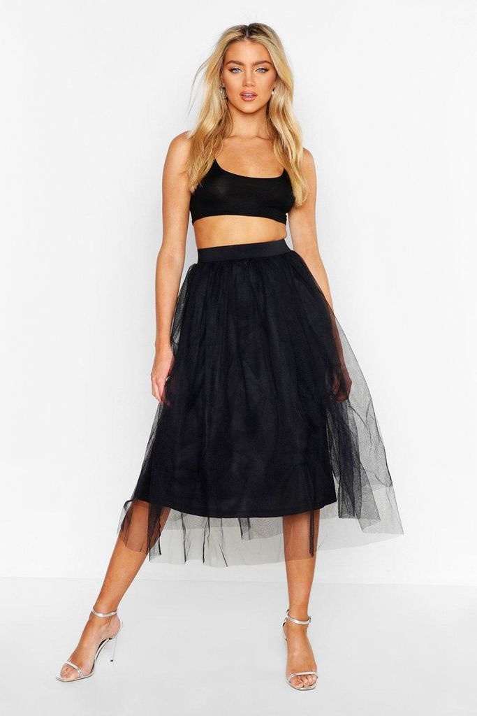 Womens Tulle Longer Length Midi Skirt - Black - 8, Black