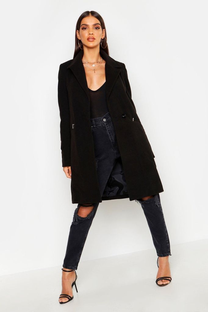 Womens Zip Pocket Tailored Coat - Black - 12, Black