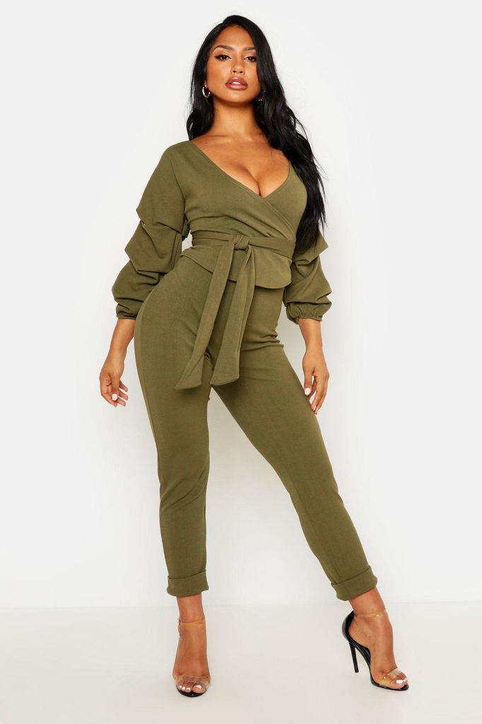 Womens Wrap Rouche Top And Trouser Co-Ord Set - Green - 6, Green