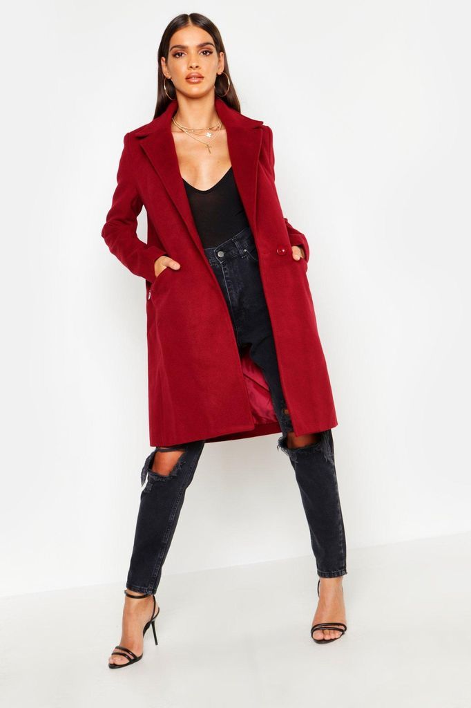 Womens Zip Pocket Tailored Coat - 8, Red