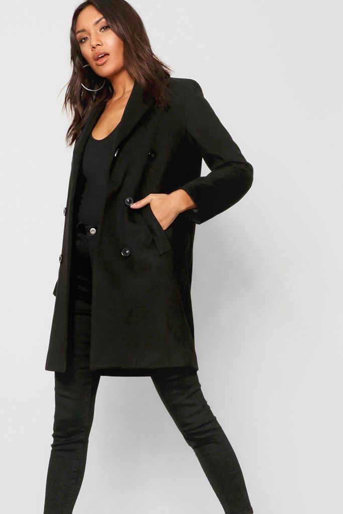 Womens Double Breasted Coat - Black - 10, Black