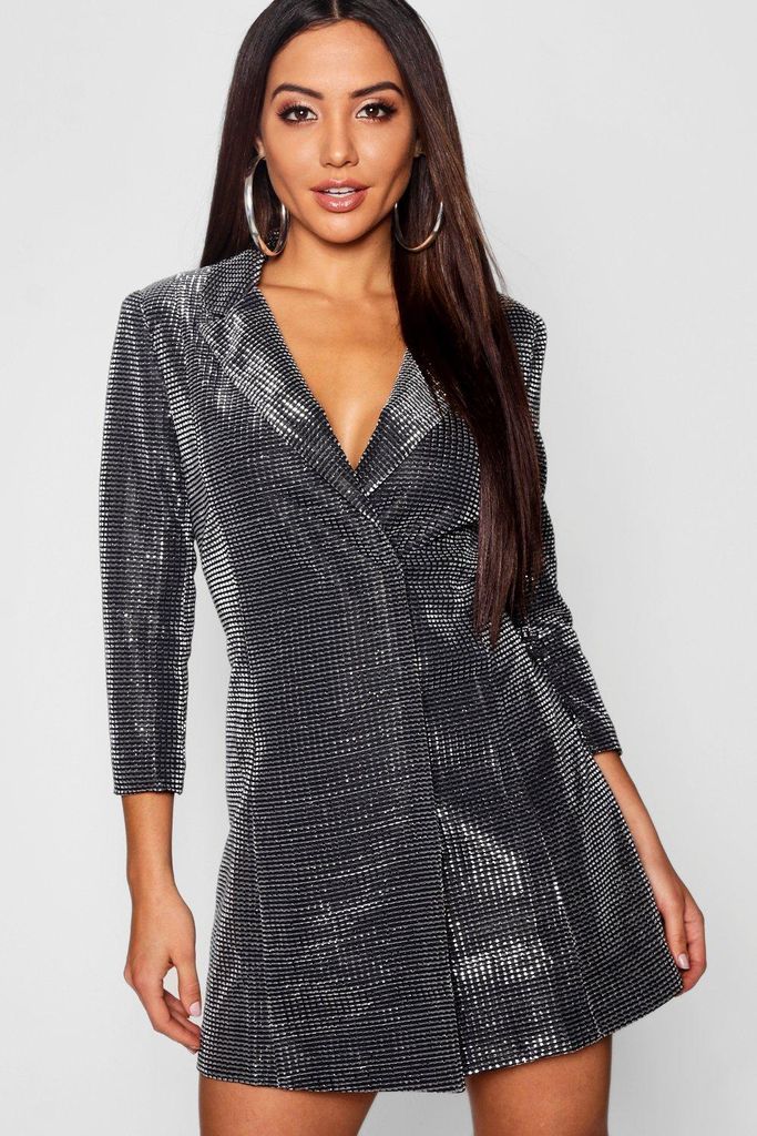 Womens Metallic Blazer Dress - Grey - 8, Grey