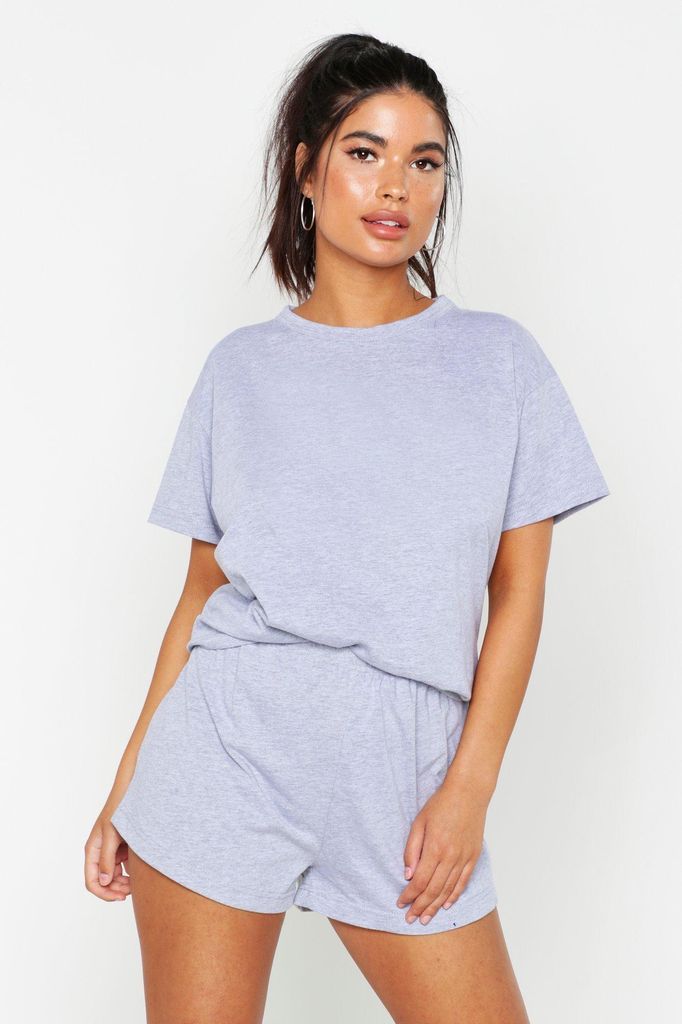 Womens Basic T-Shirt & Short Set - Grey - 6, Grey