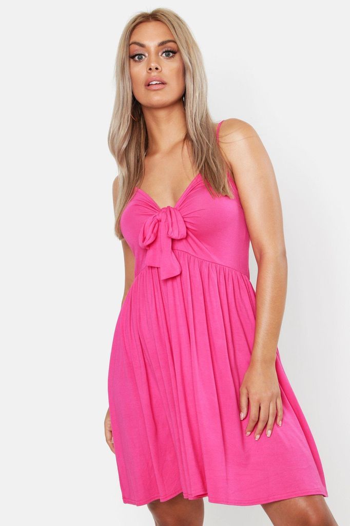 Womens Plus Strappy Knot Front Swing Dress - Pink - 16, Pink
