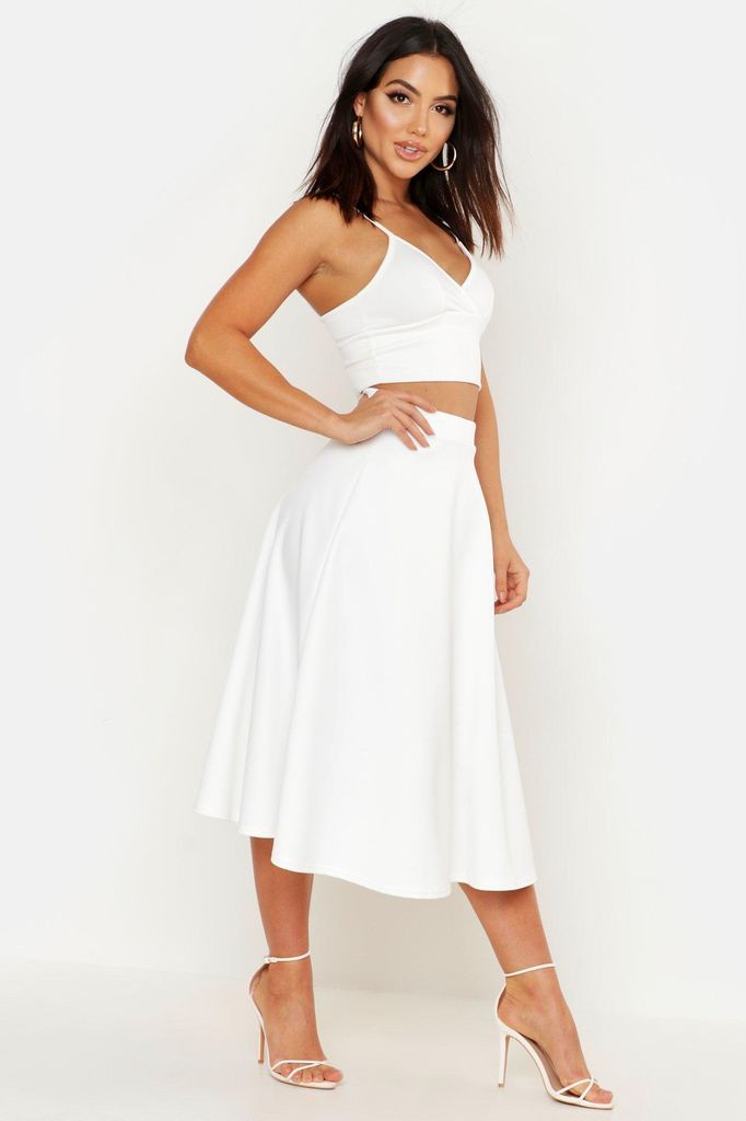 Womens Basic Plain Full Circle Midi Skirt - White - 14, White