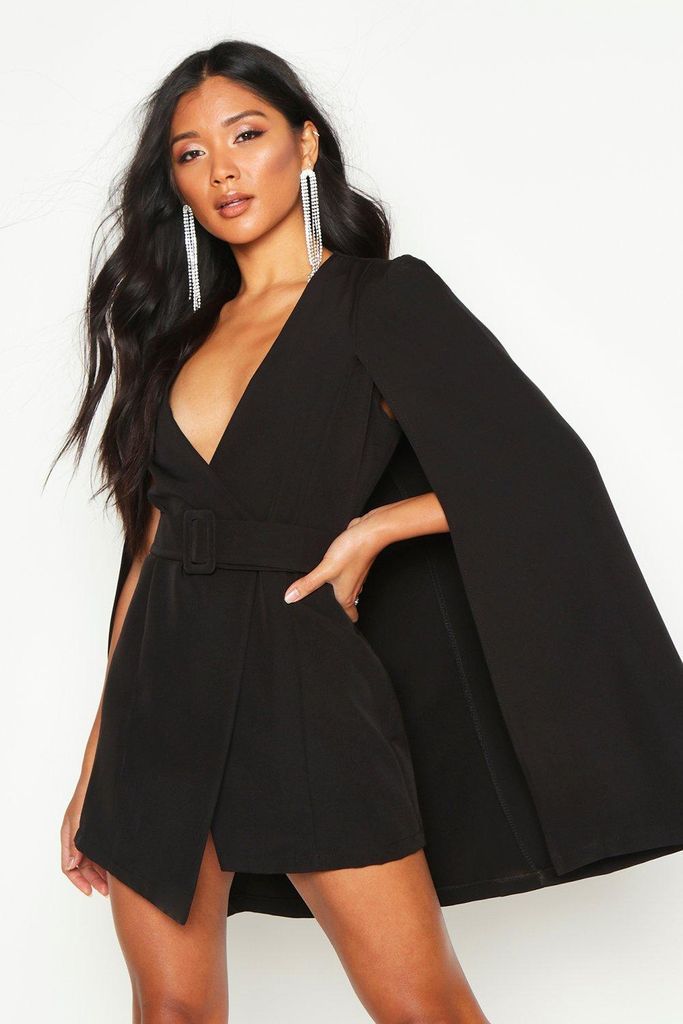 Womens Belted Cape Detail Blazer Dress - Black - 8, Black