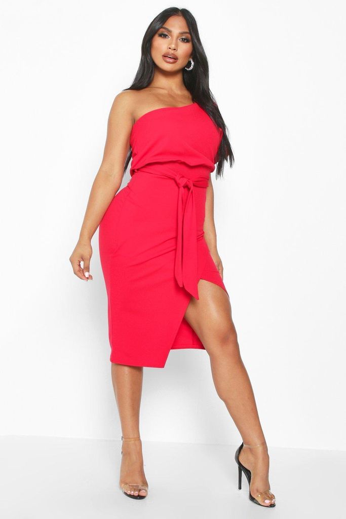 Womens One Shoulder Batwing Midi Dress - Red - 6, Red