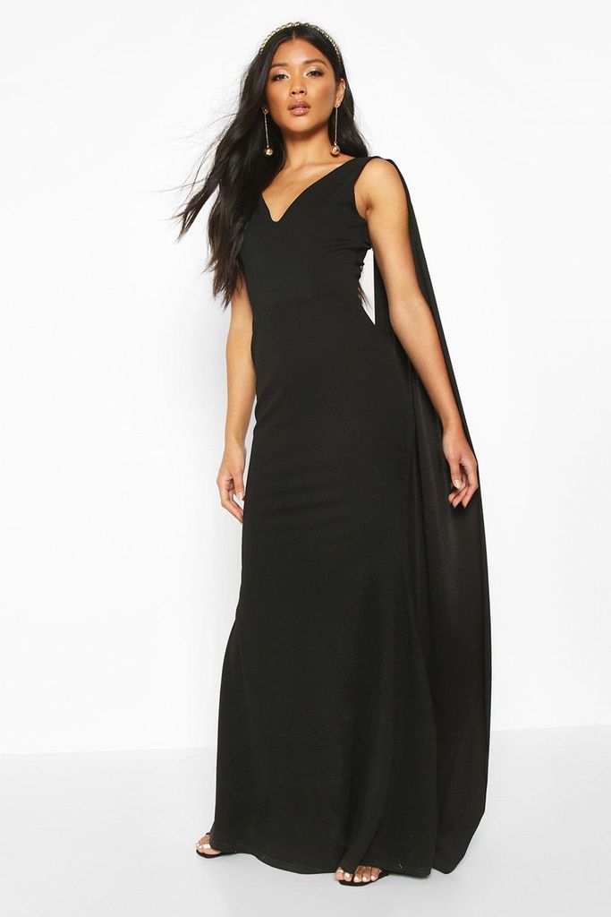 Womens One Shoulder Caped Maxi Dress - Black - 6, Black