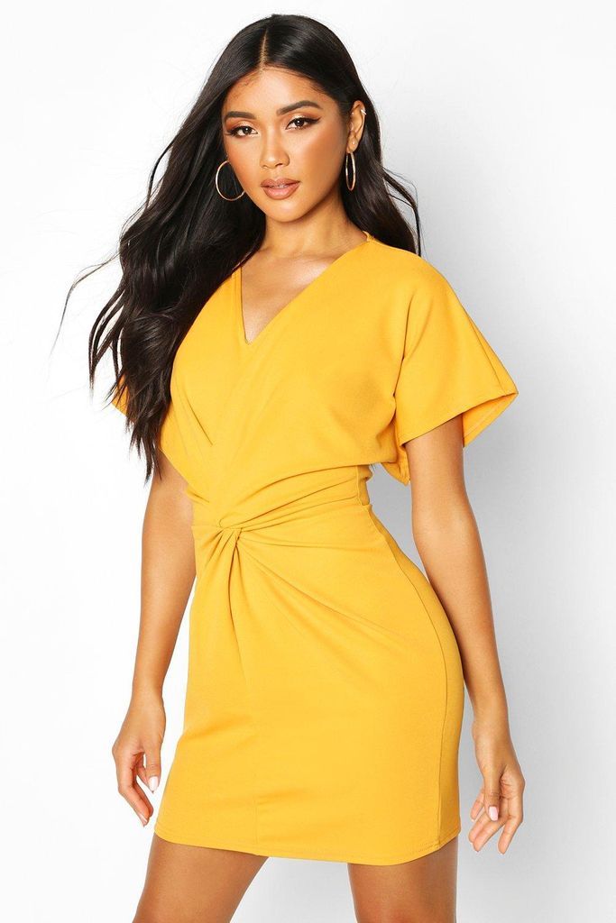 Womens Crepe Twist Front Mini Dress - Yellow - 8, Yellow