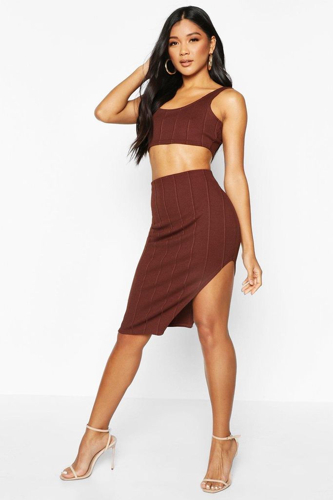 Womens Bandage Skirt And Crop Top Co-Ord Set - Brown - 14, Brown