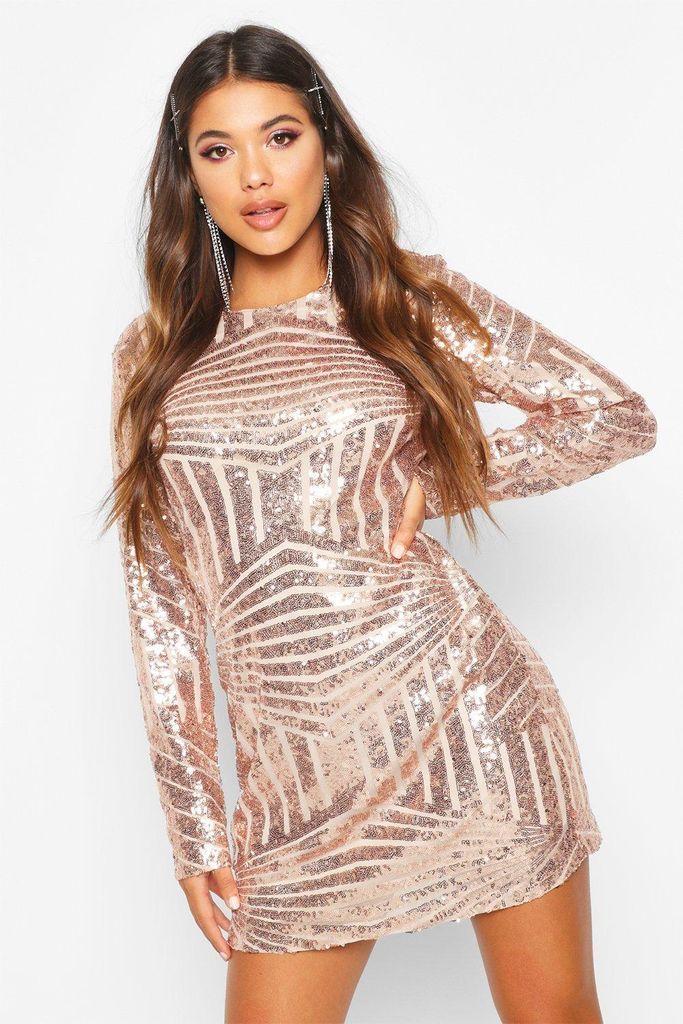Womens Boutique Sequin Mesh Bodycon Dress - Pink - 8, Pink