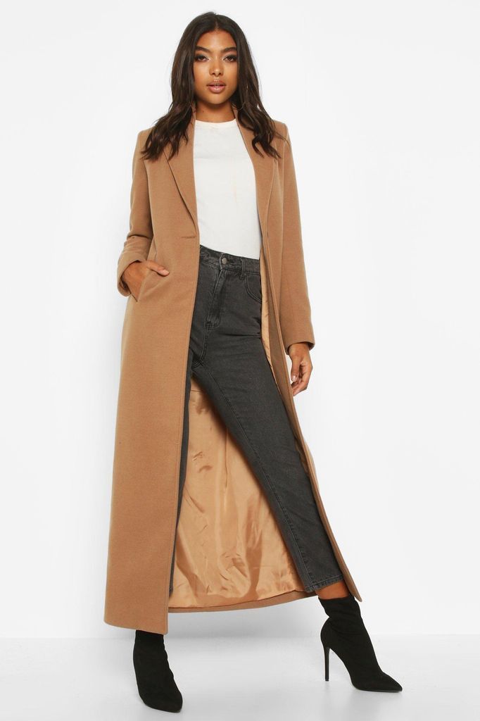 Womens Tall Full Length Wool Look Coat - Beige - 6, Beige