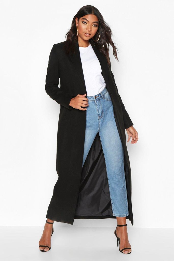 Womens Tall Full Length Wool Look Coat - Black - 14, Black