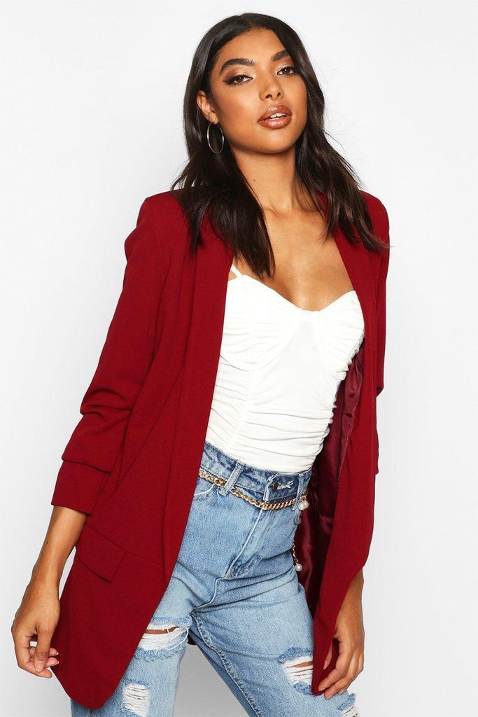 Womens Tall Ruched Sleeve Blazer - Red - 16, Red