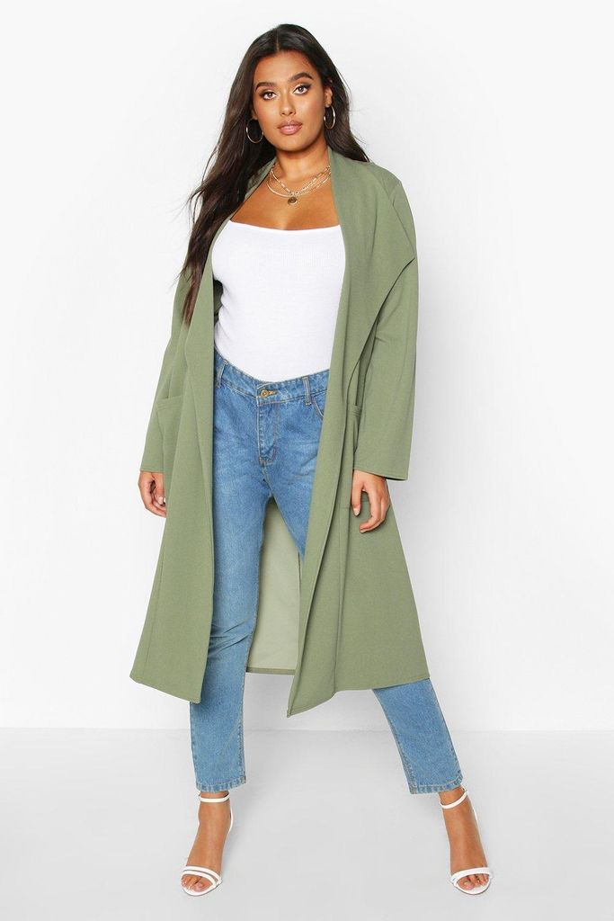 Womens Plus Pocket Thick Duster Coat - Green - 24, Green
