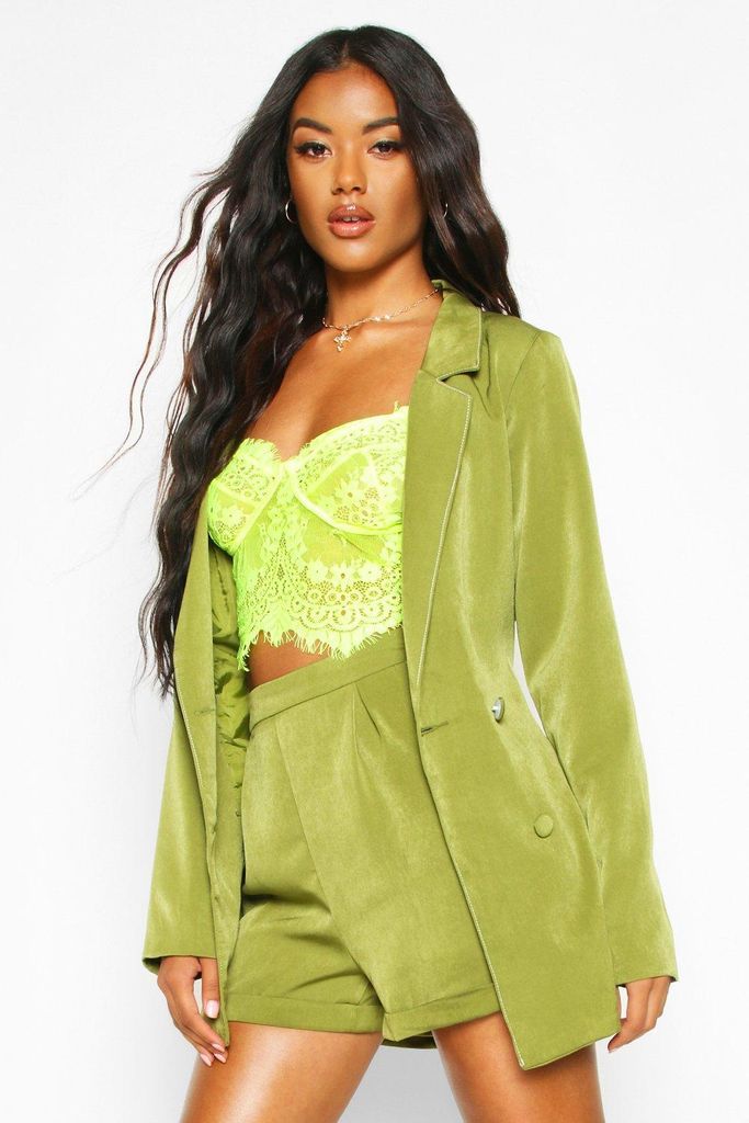 Womens Double Breasted Belted Blazer - Green - L, Green