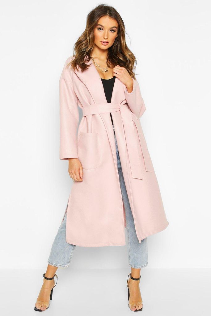 Womens Oversized Dressing Gown Belted Coat - Pink - 8, Pink