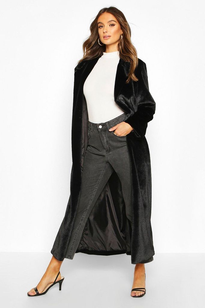 Womens Longline Faux Fur Coat - Black - 8, Black