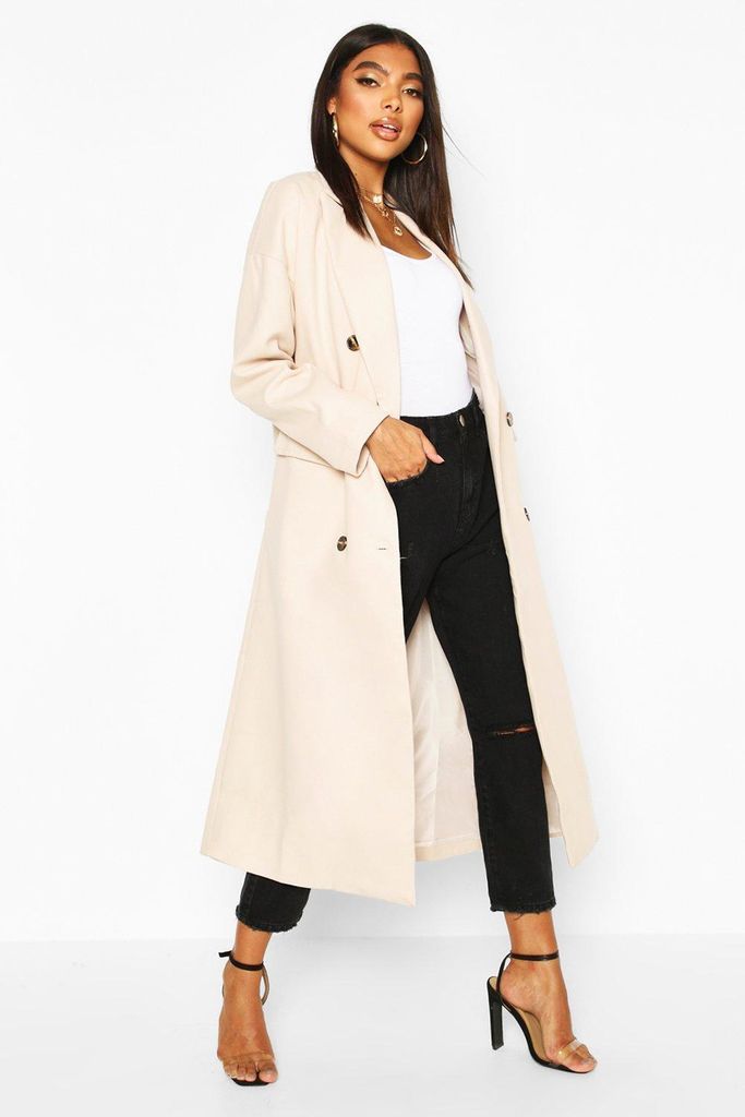 Womens Tall Double Breasted Longline Wool Coat - White - S, White